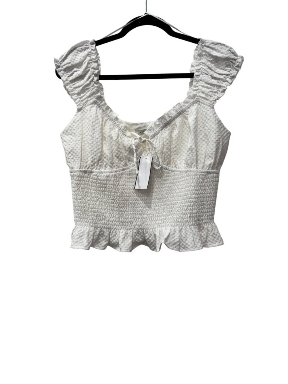 New LUSH Women's Size Xl White Smocked Sleeveless Ruffle Crop Top